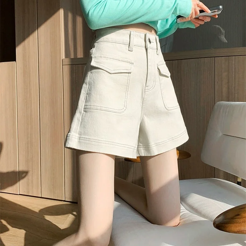 

Denim Shorts Women Retro Casual Simple Korean Style Fashion Pockets Summer All-match Basic Vintage Trendy шорты женский Cozy Ins
