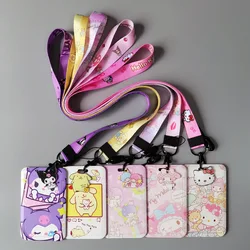 Hello Kitty Kulomi Melody Cartoons PVC Card Holder Sanrio Original Anime Lanyard ID Protective Case Hanging Neck Anti-lost Cover