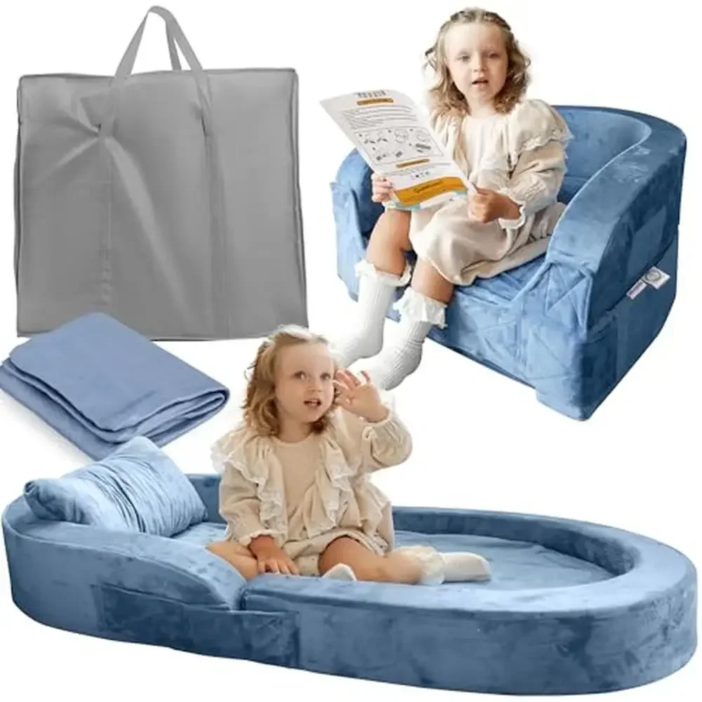 Toddler Safety Travel Bed & Chair Foldable Portable Cot Children 18M-6yr Old Comfortable Convertible Toddler Sofa-Bed Raised