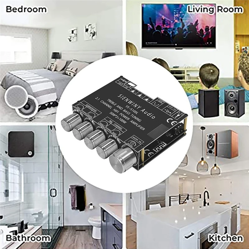 2.1 قناة مضخم رقمي مجلس 50Wx2 + 100 واط عالية الطاقة BT5.0 مضخم صوت استيريو مكبر للصوت لوحة تركيبية DC5-26V YS-S100L-POS