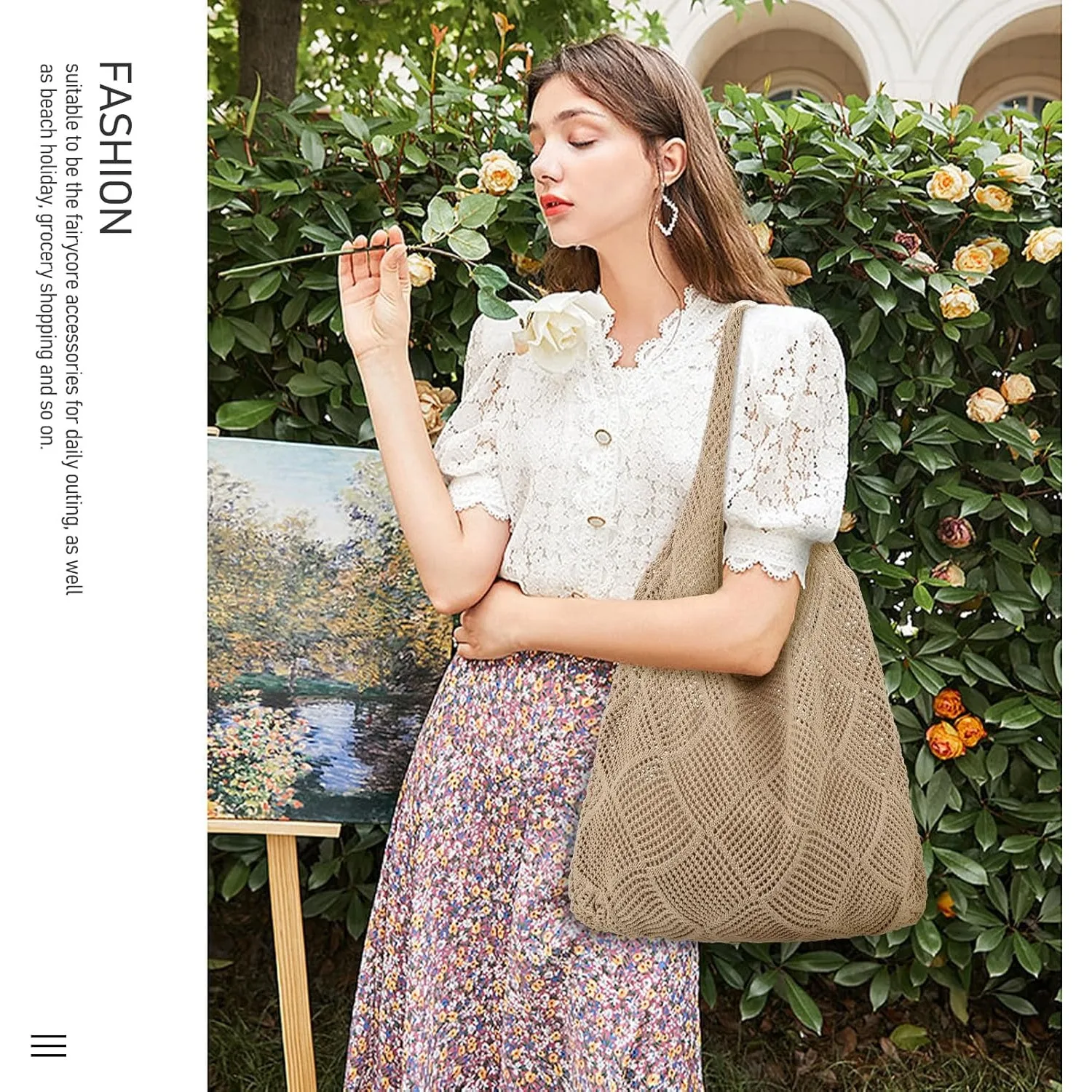 hatisan Crochet Bags for Women - Summer Beach Tote, Aesthetic Hippie Knit Bag