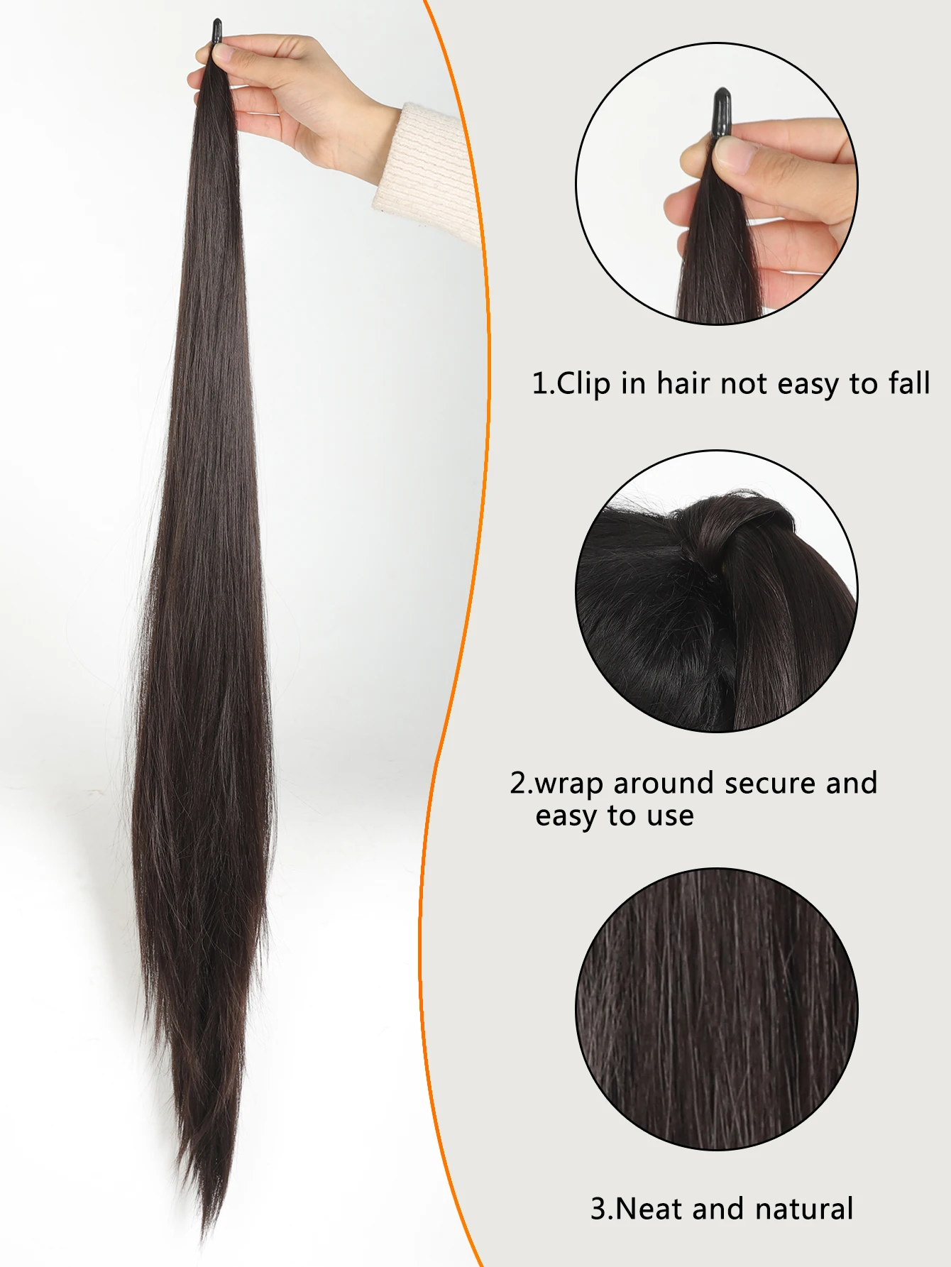 Envoltório sintético em torno da extensão do rabo de cavalo para mulheres, cabelo reto longo, rabo de cavalo bonito
