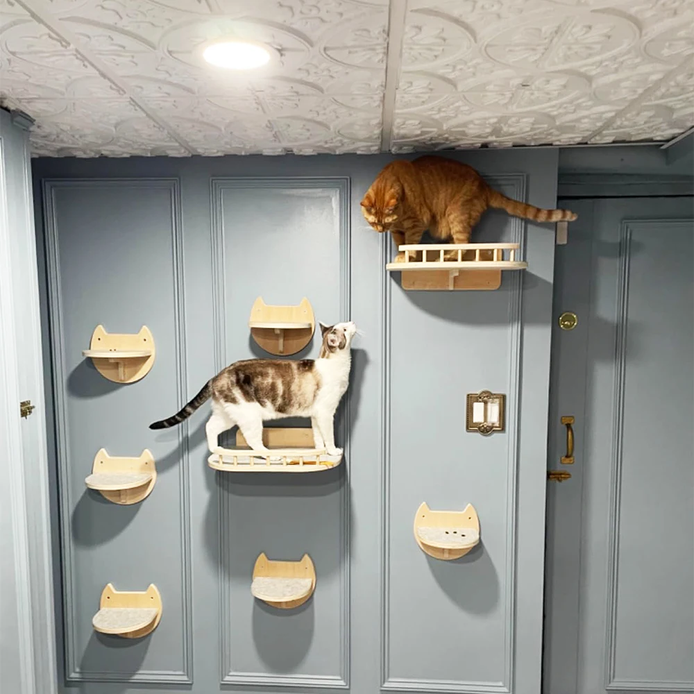 

Wall-mounted cat step lookout solid wood cat accessories wall with felt non-slip suitable for different sizes of kittens to jump