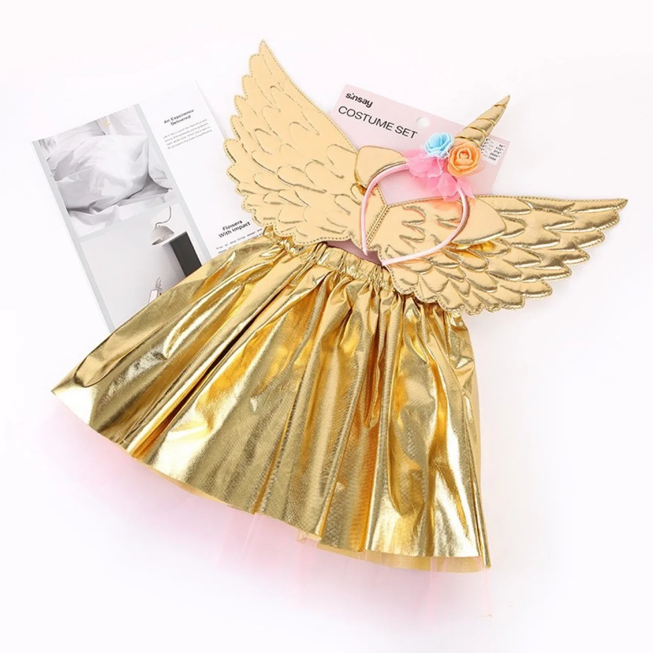 Girls Cute Unicorn Style Skirt Set With Angel Wings Headband Kid Colorful Outfit Fancy Dress For Festival Party Performance Wear
