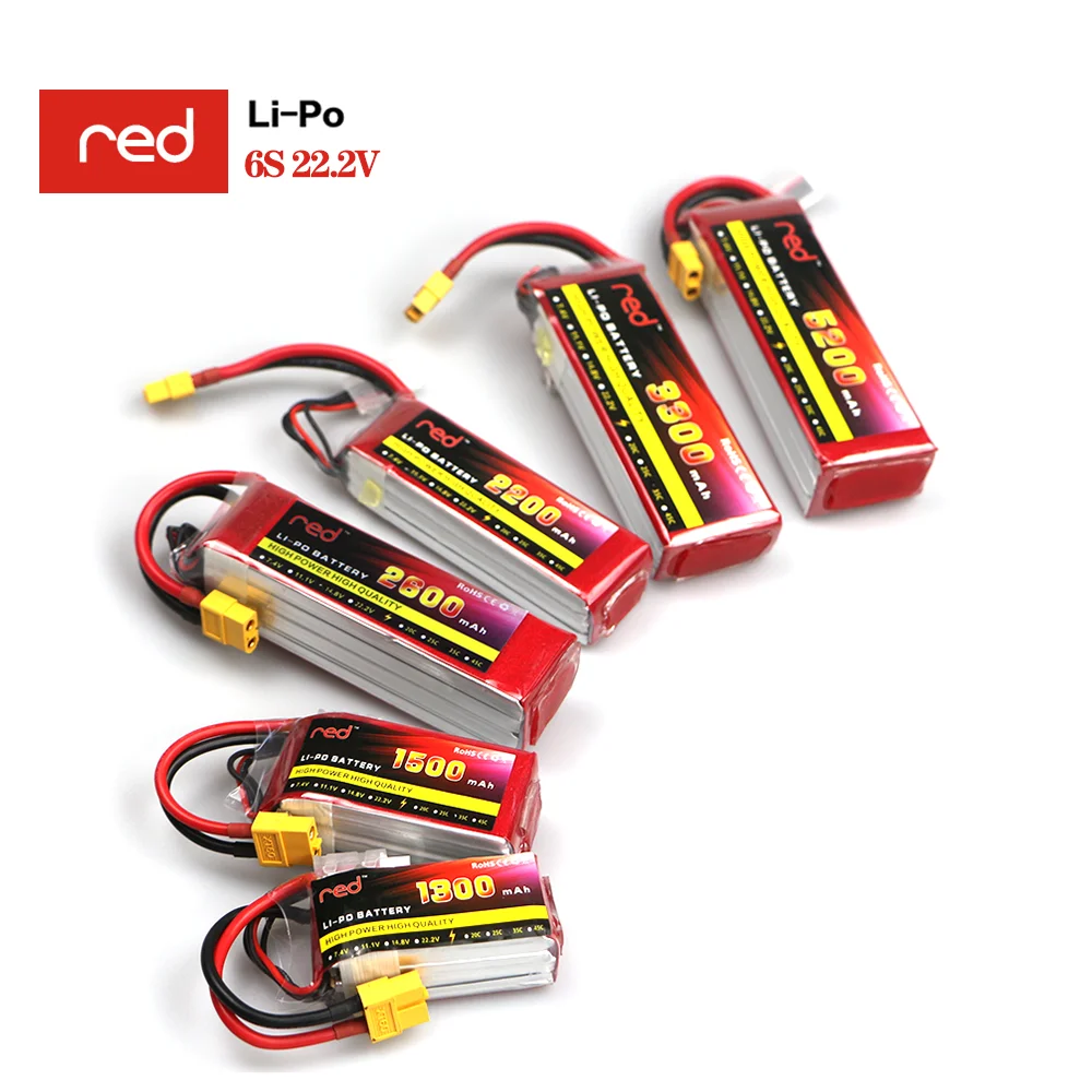 

Red 6S 22.2V 1800 2200 3300 4200 5200 6200 10000 12000mAh 25 35C 60C RC LiPo Battery For RC Drone Helicopter Quadcopter Airplane