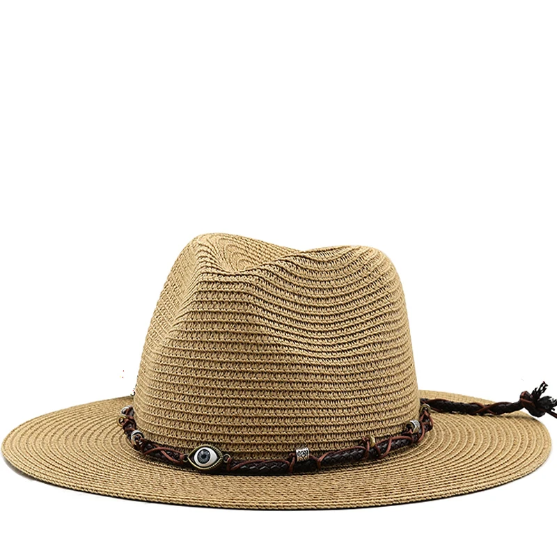 

Fashion Hollowed Handmade Cowboy Straw Hat Women Men Summer Outdoor Travel Beach Hats Unisex Solid Western Sunshade Cap