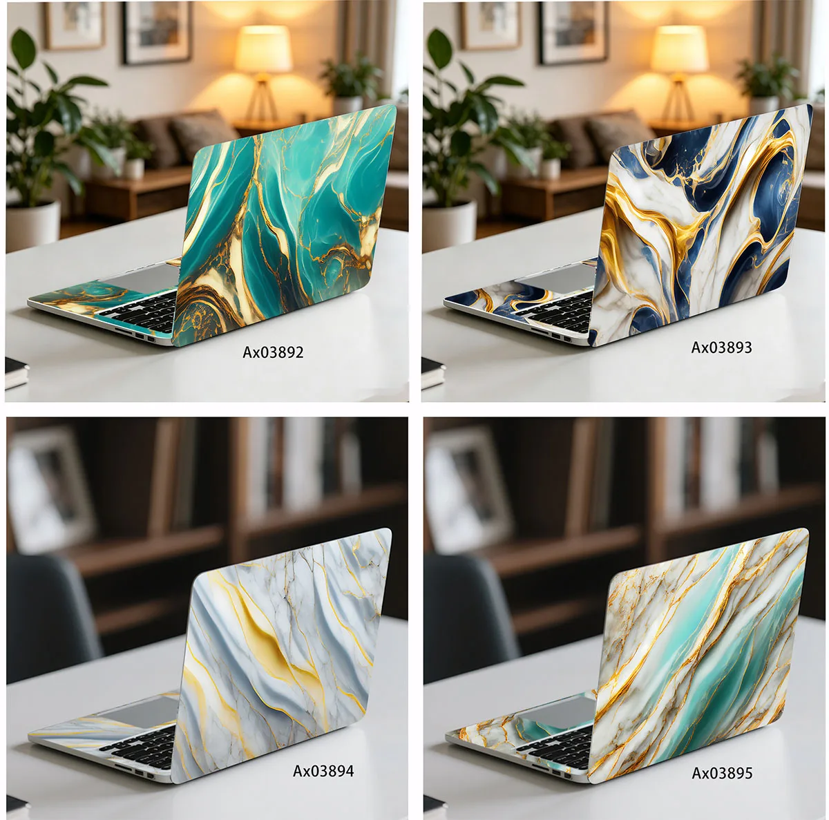 2Pcs/Pack Luxury Gold Marble Laptop Sticker Art Self-Adhesive Skin for Universal MacBook Laptops Waterproof Skin Decoration