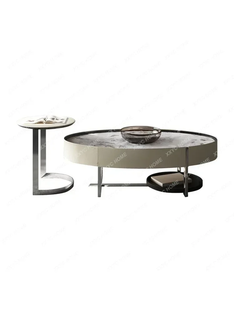 A Small apartment living room coffee table movable creative rock slab coffee table