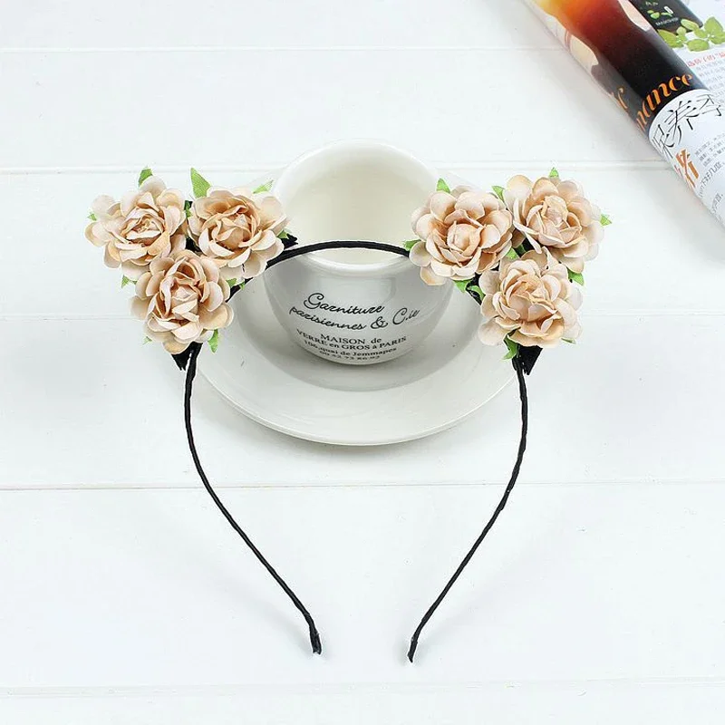 10pcs Cat Ears Hairband Rose Flowers Girls Floral Woman Costume Accessories Hoop Headwear Party Fashion Gift Hair Band Christmas