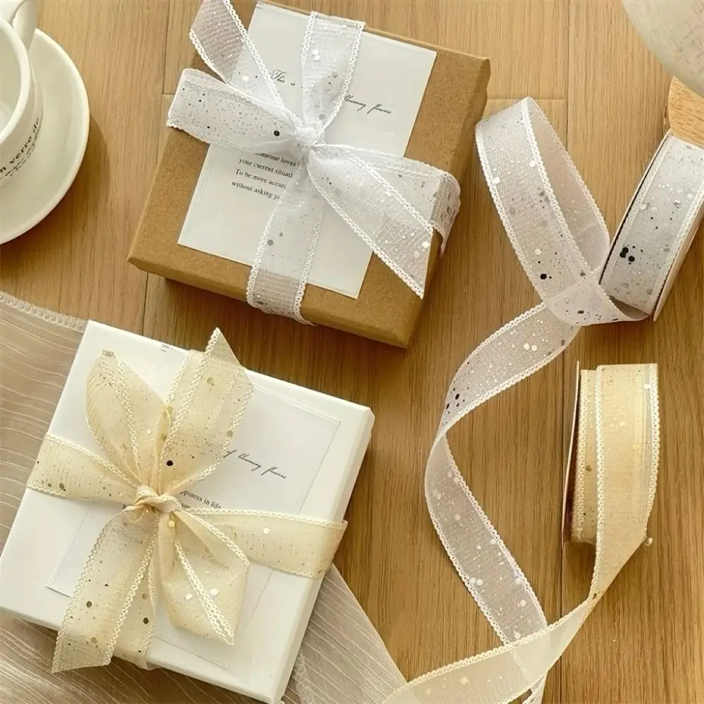 1 Rolle 10 Yards Wunderschönes Netz-Glitzerband Metallisch Gold Silber Geschenkverpackungsband Organzaband Geburtstag