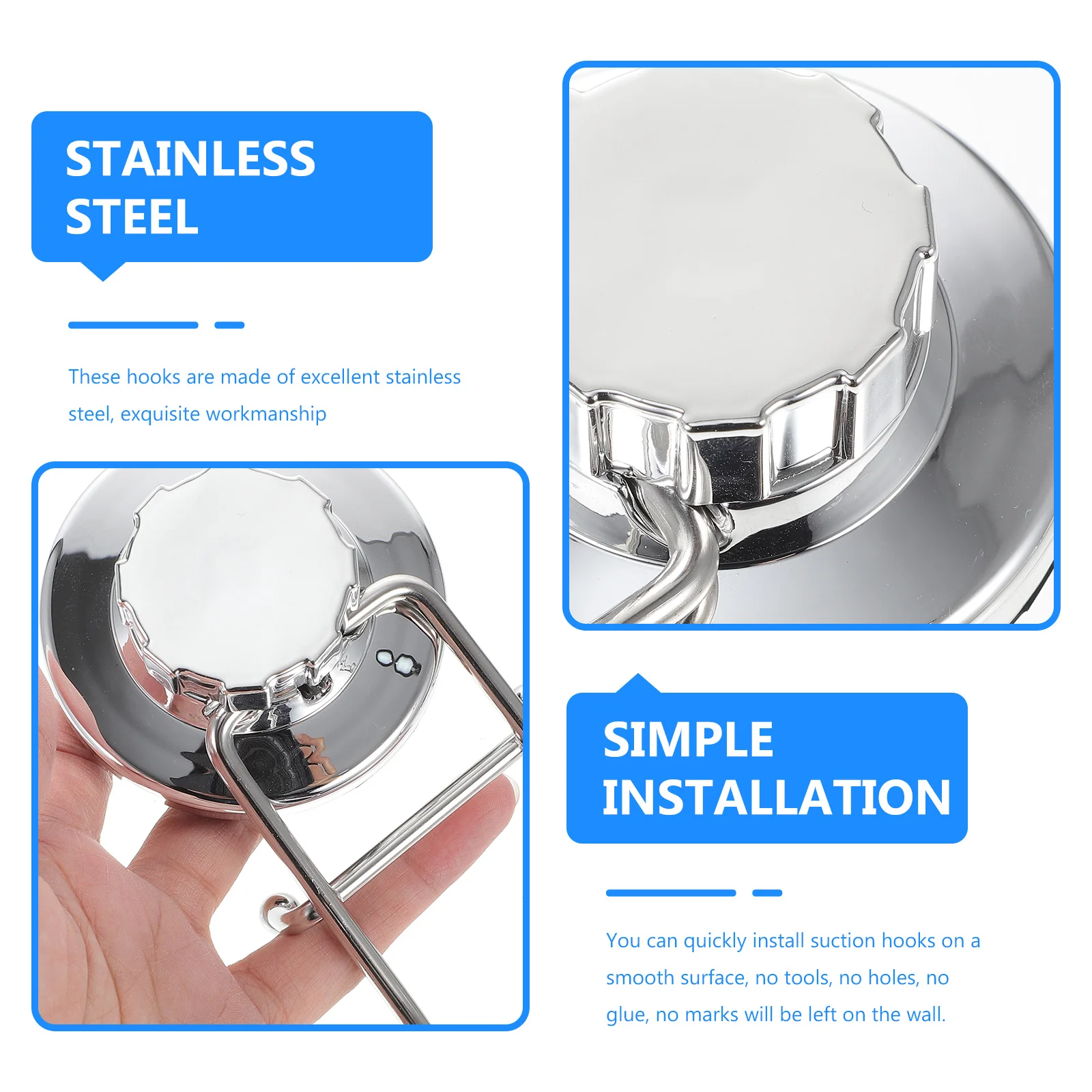 

Traceless Suction Cup Hooks Stainless Steel Double Wall Hangers for Towels Clothes Bags Hats Sturdy Easy Install No Tools