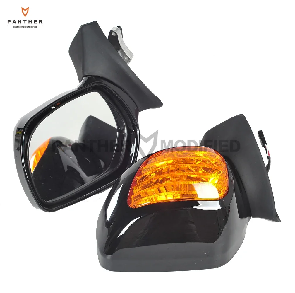 Black ABS Motorcycle Rear View Mirrors with Orange Lens Turn Signal Light Case for Honda GL1800 F6B 2013-2017 2014 2015 2016