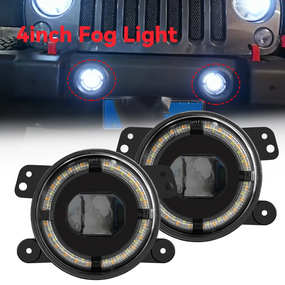 

4 inch Car LED Headlight Off-Road LED Fog Light With White Halo Ring DRL Angel Eyes Light For Land Rover Defender 90 & 110
