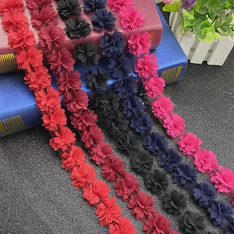 28 Pcs 3CM Wide 3D Daisy Flower Chiffon Tulle Lace Fabric for DIY Fringe Trim Party Wedding Dress Applique Collar Sewing Crafts