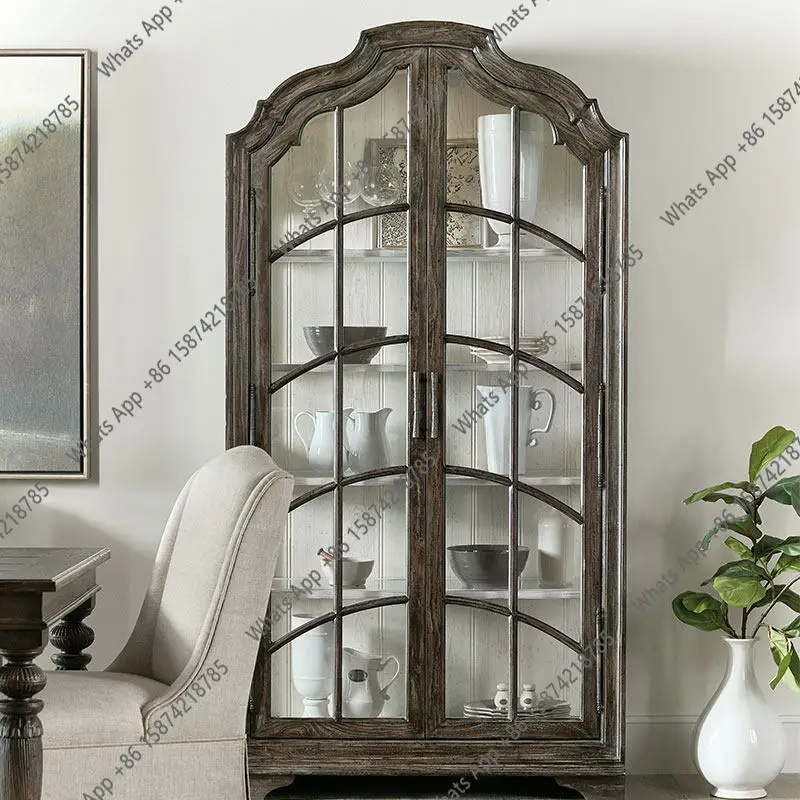 

European retro dining side cabinet American solid wood living room wine cabinet French industrial wind storage display