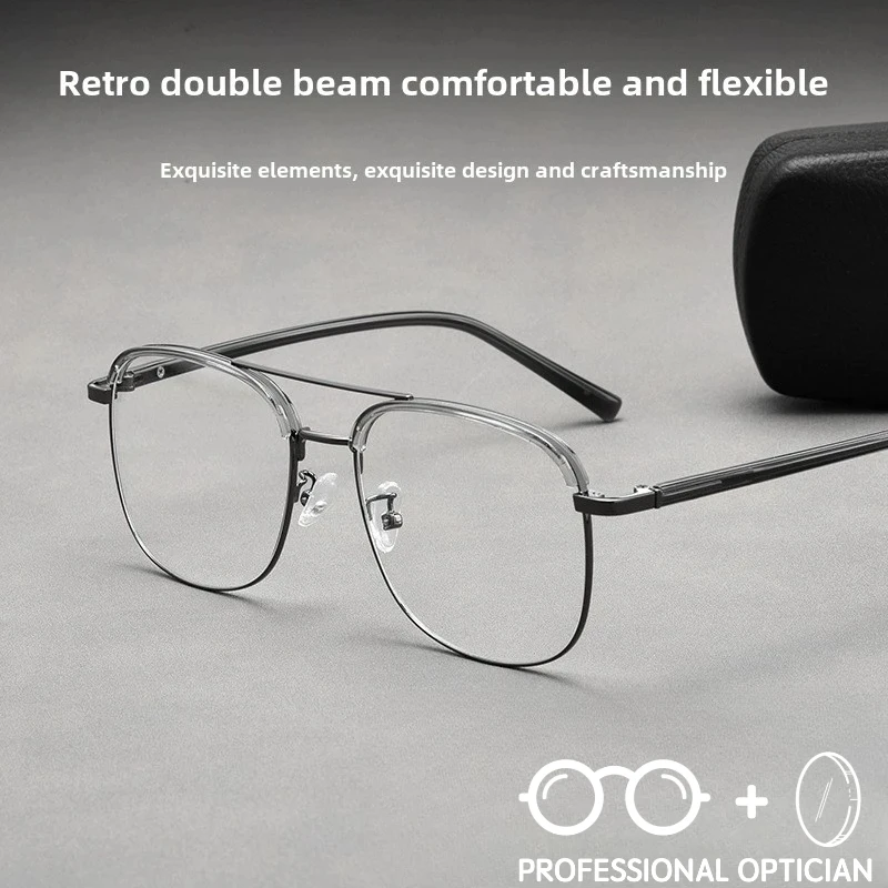

Classic Double Bridge Eyeglasses,Gold Plated Metal Frame, Ideal for Men with Large Faces,Prescription Blue Light Myopia Glasses