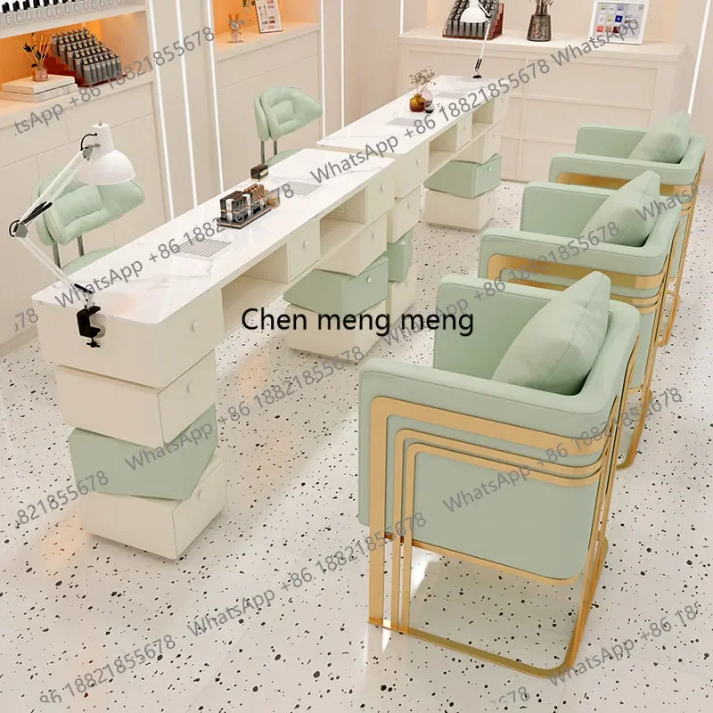 A139 Nordic Cream Style Nail Tables Modern Marble Vacuum Cleaner and Socket Equipped Manicure Table Nail Salon Furniture