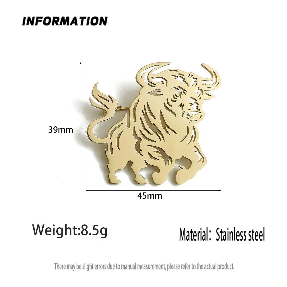 Original innovative Big Taurus hollow stainless steel gold-plated 18K brooch, suit lapel pin, waterproof formal fittings