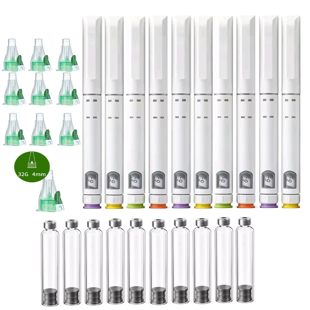 1-10set Adjustable Sterile Injection Pen disposable Insulin Injection Pen with 3ml Cartridges bottles 32G 4mm Pen Tip