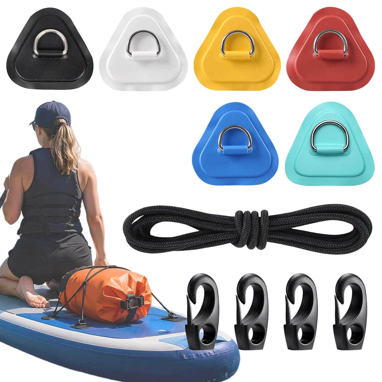 4 Pack Stainless Steel D-Ring Triangle Patch Paddle Board D-Ring Patch Kit PVC Paddle Board Accessories for Paddles Boards Canoe
