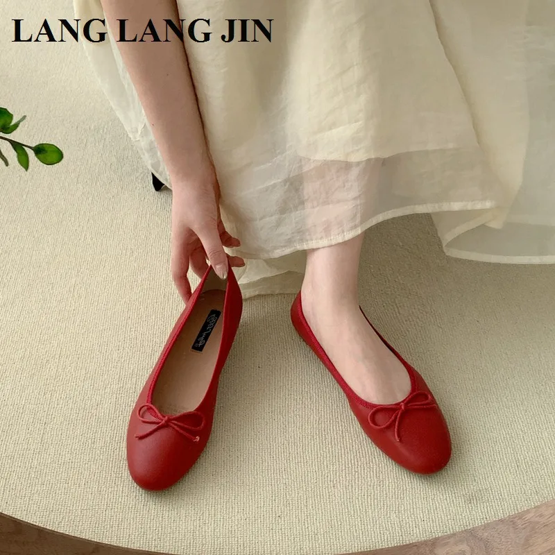 2023 Fashion Women Flats Ballet Shoes Round Toe Soft Moccasins Flat Ballerinas Shallow Bow Knot Female Casual Loafers Size 35-40