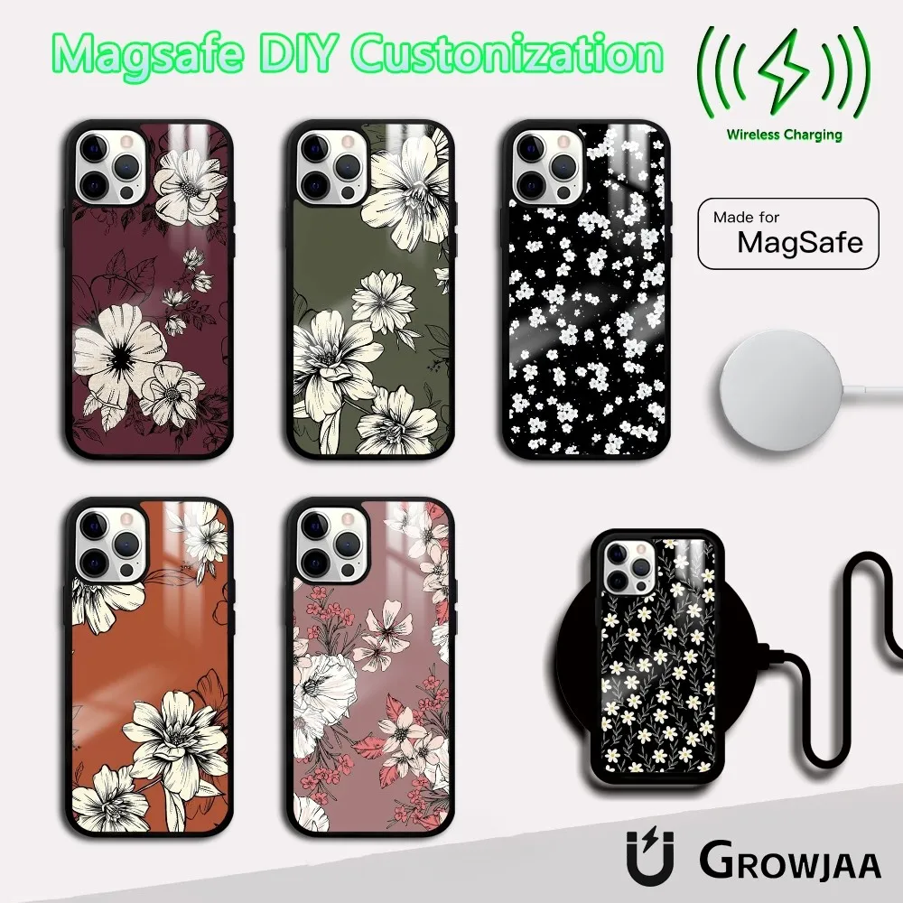 

Colorful Art Luxury Flowers Phone Case For iPhone 16 15 14 13 12 11 Pro Max Plus Mini Magsafe Mirror Wireless Magnetic Cover