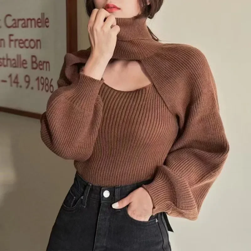 

Autumn Korean Knit Sweater Winter Sexy Sweater Fashion Women Vest Casual Short Sweater Two-piece Blouse Female Chic 28371