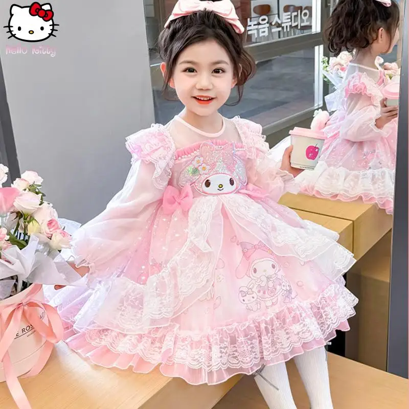 

Kawaii Girls Cinnamoroll Лолита сетчатое платье принцессы с бантом аниме мультфильм весна осень новая моя мелодия Sanrio элитная пышная юбка