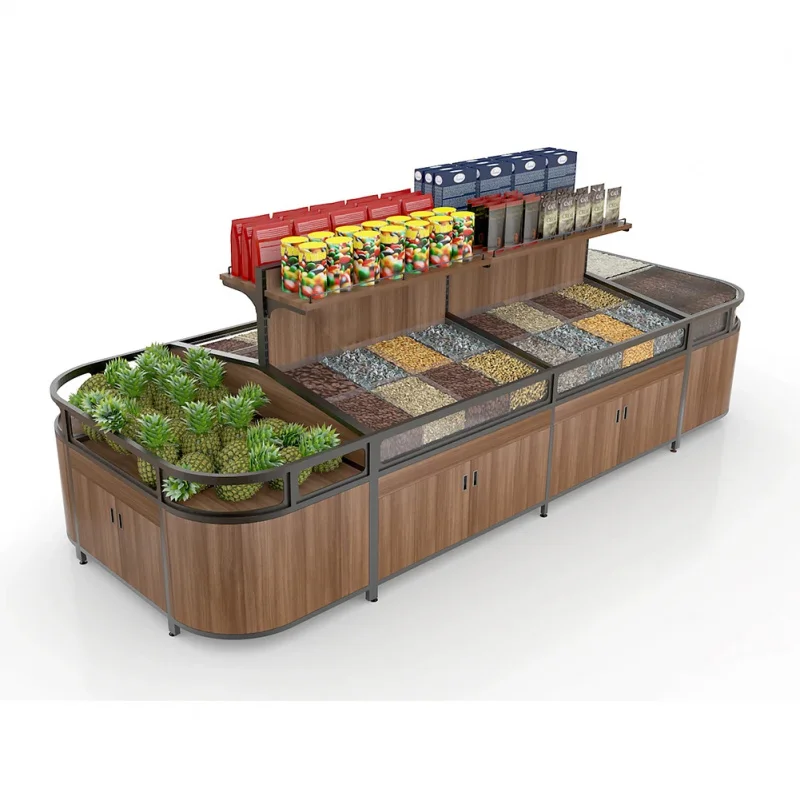 custom.Supermarket Metal Wood Frame Shelves Spices Grain Dried Fruit Nuts Display Rack