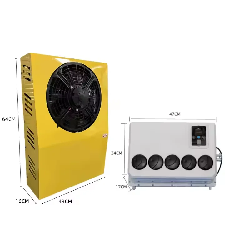 مكيف هواء شاحنة 24 فولت 9600 وحدة حرارية بريطانية 12 فولت وحدة كابينة السيارة 5 كيلو وات قوة جديدة R-134a مروحة تبريد نوع التيار المتناوب لحافلة RV قافلة الهواء #5