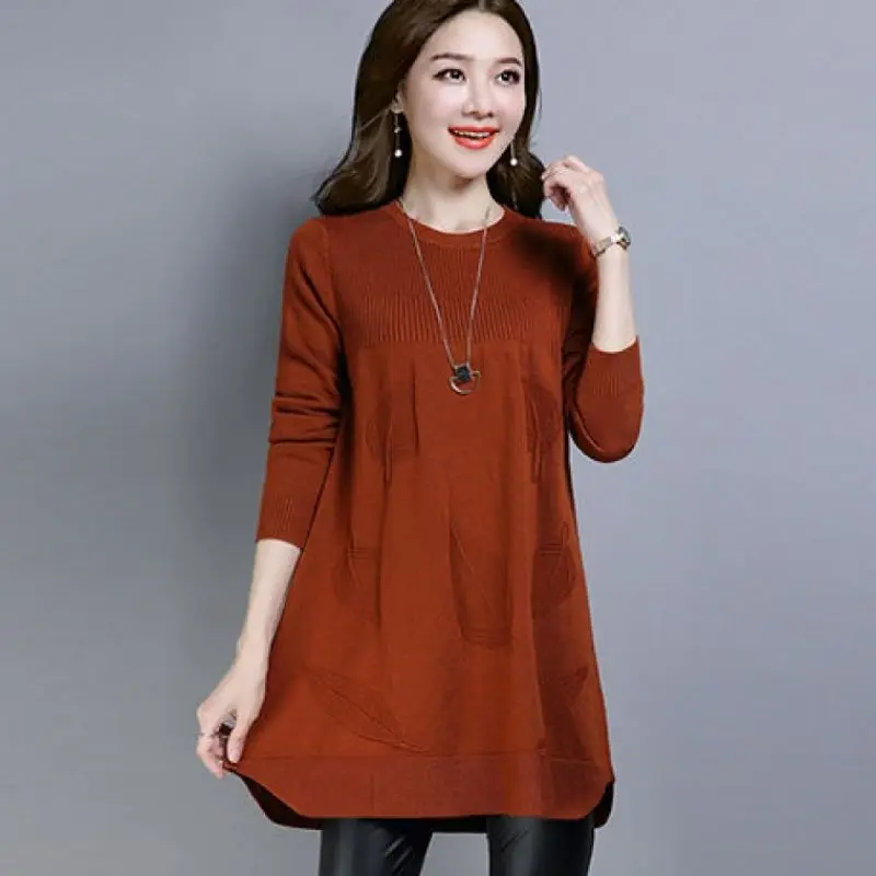 Autumn Winter New Solid Color Loose Plus Size Pullovers Tops Long Sleeve O-Neck All-match Sweaters Fashion Vintage Women Clothes