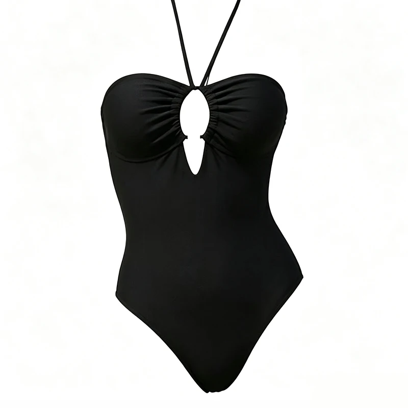 Sexy Solid Color Bikini One-Piece Swimsuit Women's Strap Design Slimming Cross-Border Swimwear Comfort Sport Fashion Beachwear