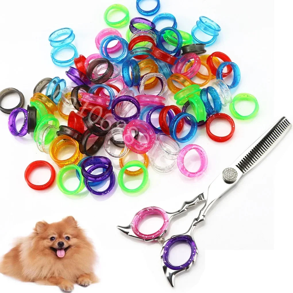 10/5PCS Silicone Finger Rings for Cat Dog Hair Scissors Professional Pet Grooming Scissors Protector Cutting Curved Shears