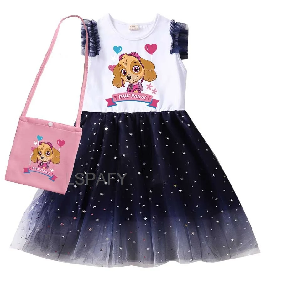 New Summer Girls Dress Cotton Cartoon Paw Patrol Splicing Princess Dresses For 1-8 Years Baby Girls Birthday Clothes