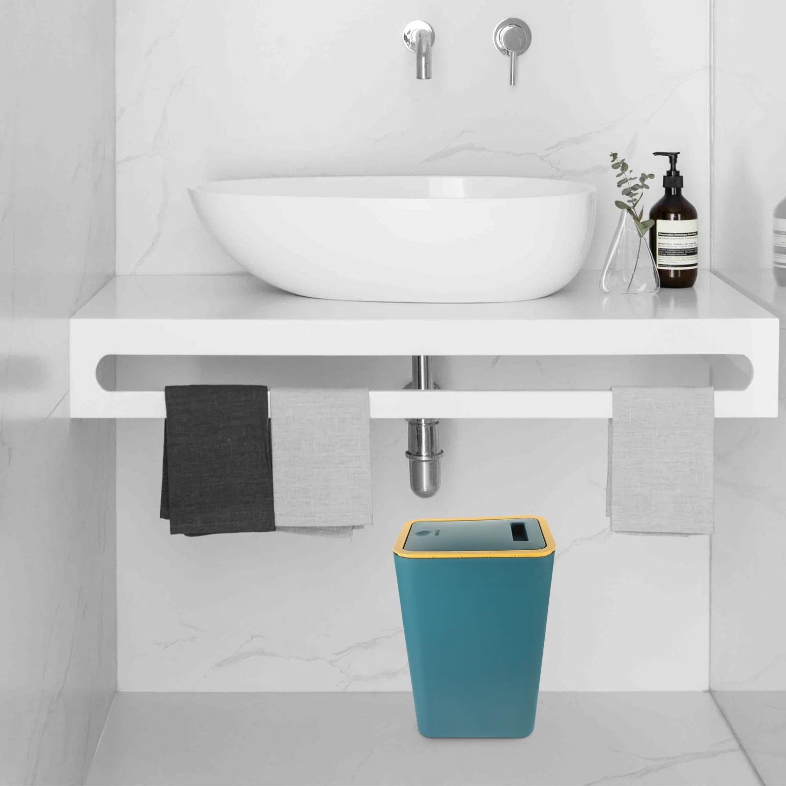 

Household Push Type Trash Bin Thickened Plastic Garbage Can for Bathroom Bedroom Office with Lid Bedroom Garbage Can with Lid