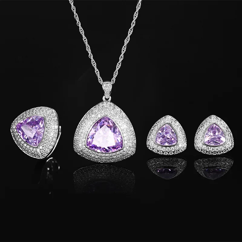 S925 silver-plated 18K gold-plated PT950 platinum-plated Bird's Nest cut blue and fat triangle set 17 * 17-12 * 12