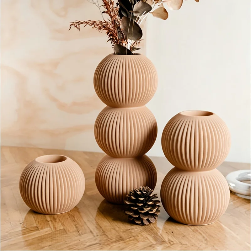 Three Spherical Vase Silicone Molds, Vertical Stripe Vase Mold, Striped Candle Holder Mold Plaster, Clay Vase Making Mold