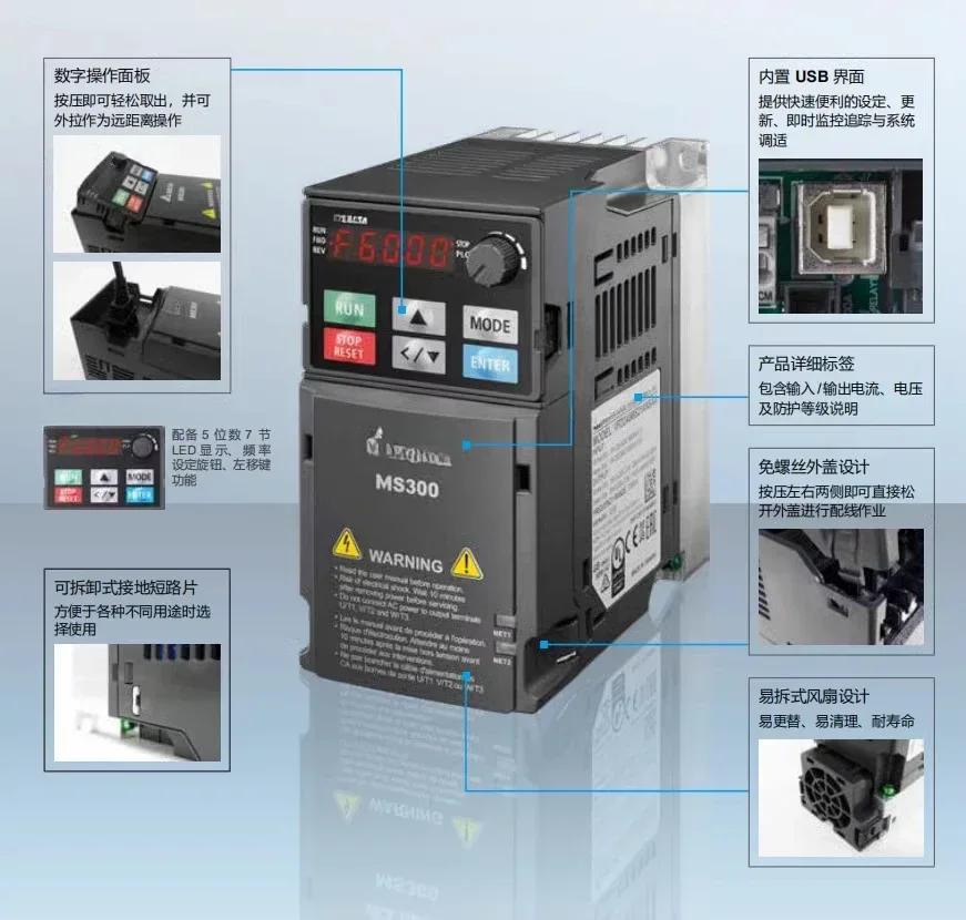 Frequency converter MS300/200W/400W/750W/1.5/2.2/3.7/5.5/7.5/11/15/KW