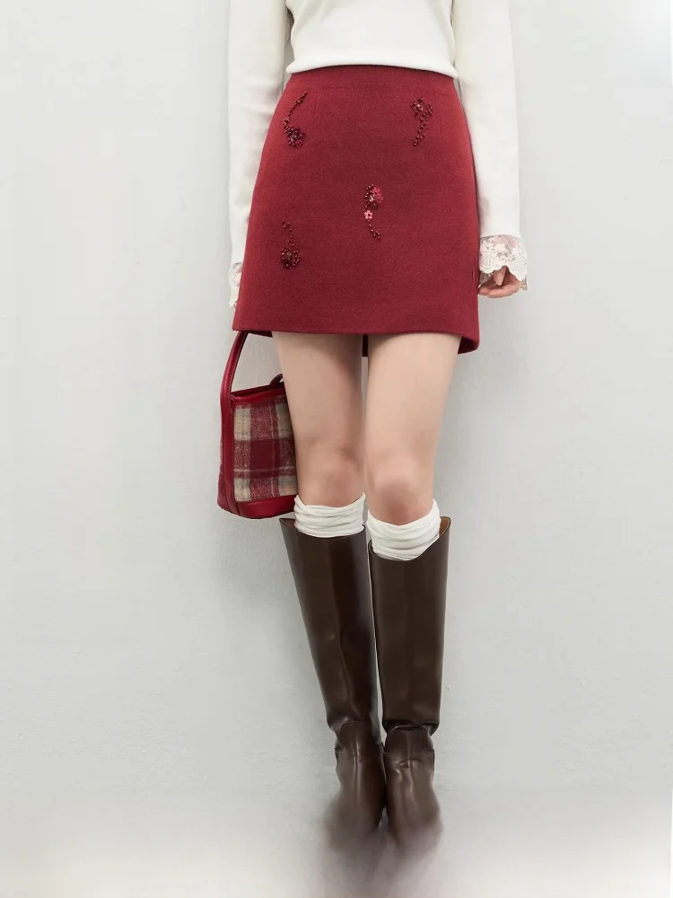 

Красная шерстяная юбка миди А-силуэта с застежкой-молнией, теплая, для зимних поездок на работу, с узором «Звездное небо», новогодняя коллекция