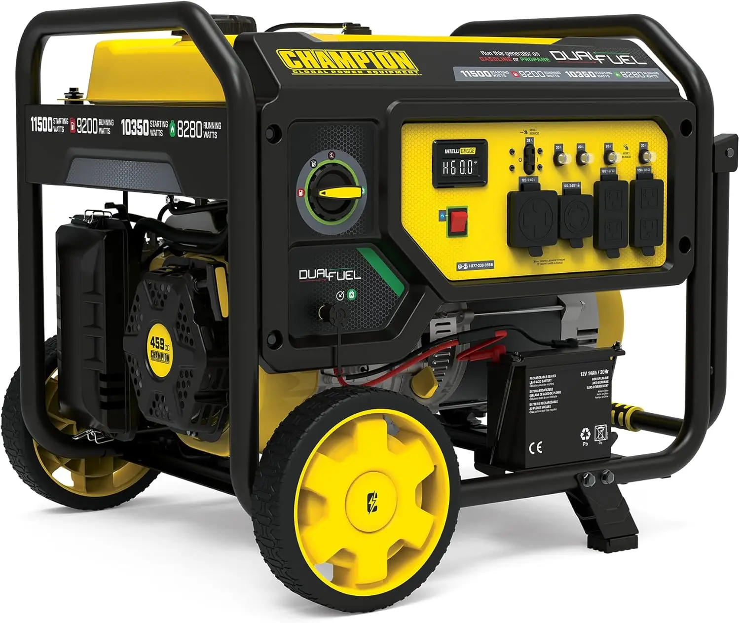 11,500-Watt Dual Fuel Portable Generator Electric Start Keep track of voltage hertz and run-time hours to easily monitor output