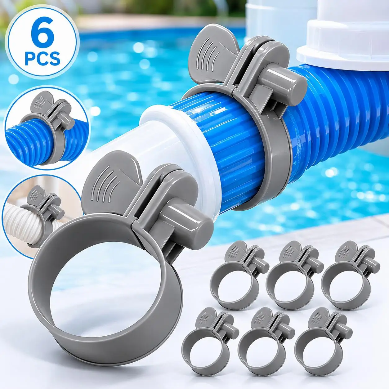 6Pcs Pool Hose Clamps Leak‑Proof Reinforcement Fittings For Intex Coleman Summer Escape Pools Secure Firm Hose Connection Access