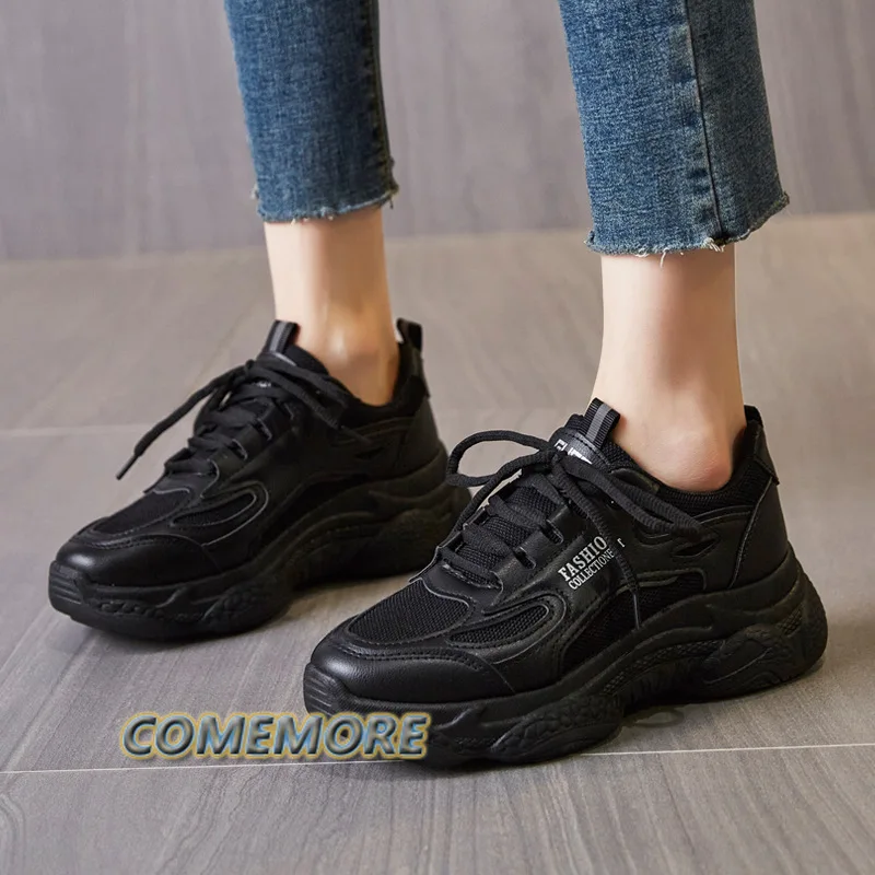 2022 Autumn Spring Summer Women\'s Breathable Mesh Sneakers with Increased Laces Feetsmall Casual Shoesthick Bottom Breathable PU