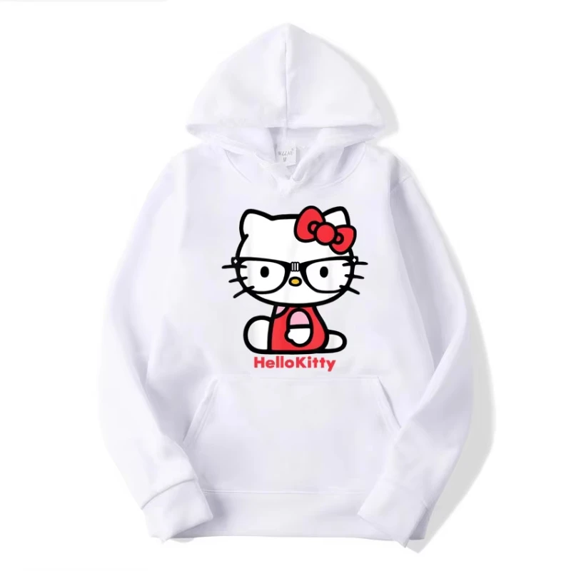 

MINISO Hello Kitty Glasses Hoodies Cool Vintage Sweatshirts Hoodie Amusing Men Women Harajuku Tops Outerwears Blouse Streetwear