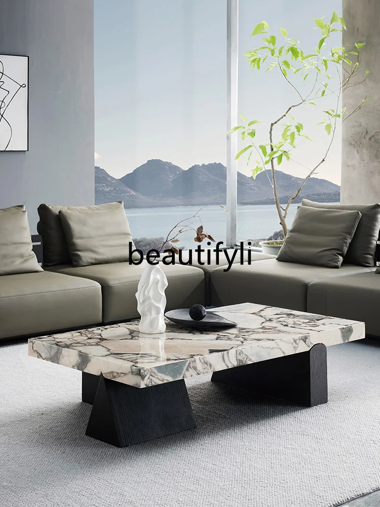 

Italian Minimalist Marble Coffee Table Set Modern Light Luxury Villa Set Luxury Stone Side Table