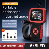 Industrial Endoscope  2.4'' LCD Digital Camera Borescope IP67 Waterproof HD1080P 8mm Pipe Sewer Camera Semi-Rigid Cable