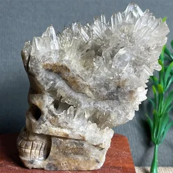 Crystal Cluster Skull Natural Stone Quartz Carving Carft Energy Mineral Gemstone Healing Carft Spiritual Reiki Home Decoration