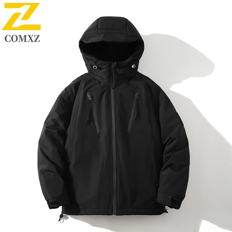 COMXZ 2025 Stand Collar Puffer Jacket Winter Unisex American Style Waterproof Windproof Warm Outdoor Sports Casual Fashion Coat