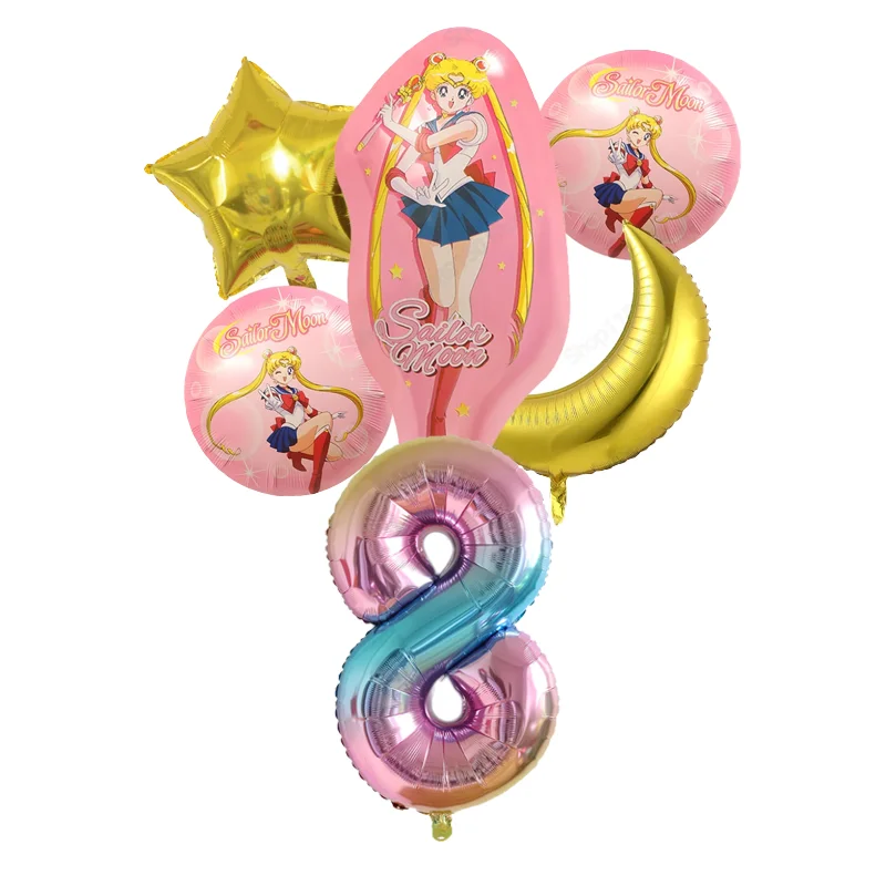 Globos con números de Sailor Moon, decoración de cumpleaños, Tsukino Usag, ACCESORIOS FOTOGRÁFICOS para fiesta de Baby Shower