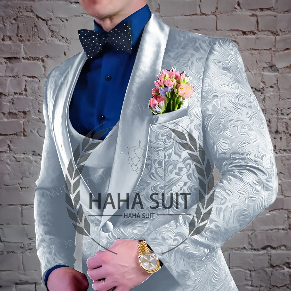 Men's Suit Jacquard Wedding Groom Suits Best Man Dinner Engagement Tuxedo Tailored Clothing