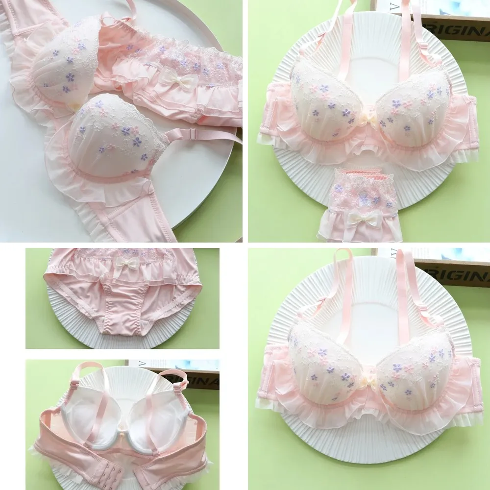 

Flower Fairy Lace Lingerie Set: Push Up Bra with Steel Ring, Cute Bralette & Panty Set for Women